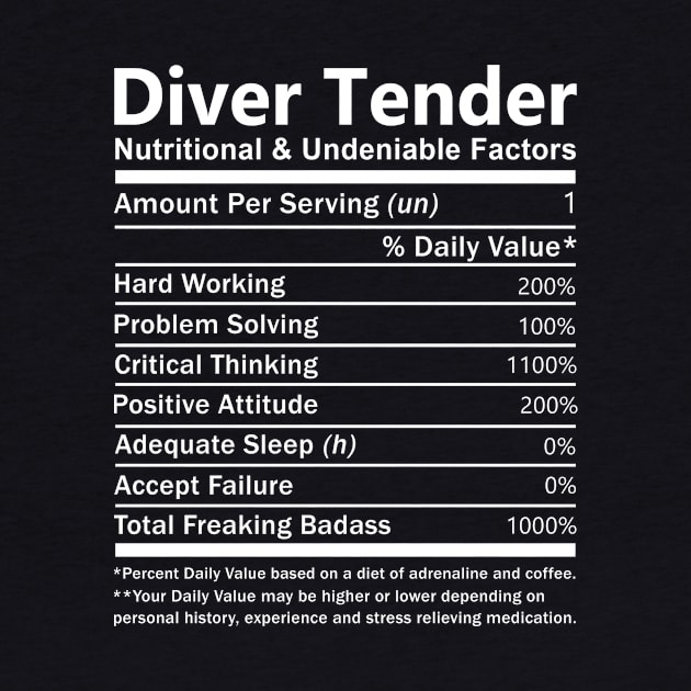 Diver Tender T Shirt - Nutritional and Undeniable Factors Gift Item Tee by Ryalgi